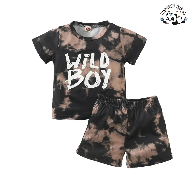 LEZONKIDS - Baby Boy Clothes Dip Dye Print Shirt Short Boy Set Child Clothes  Casual Cool Factory Customized Boy Set